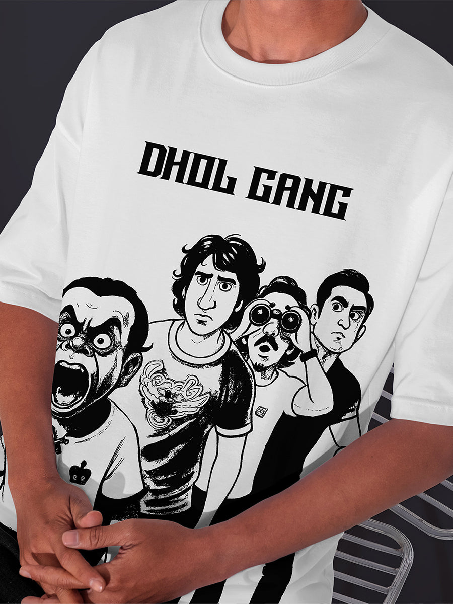 Model wearing Dhol Gang 240 GSM Best Oversized T-shirt - Pudinaa