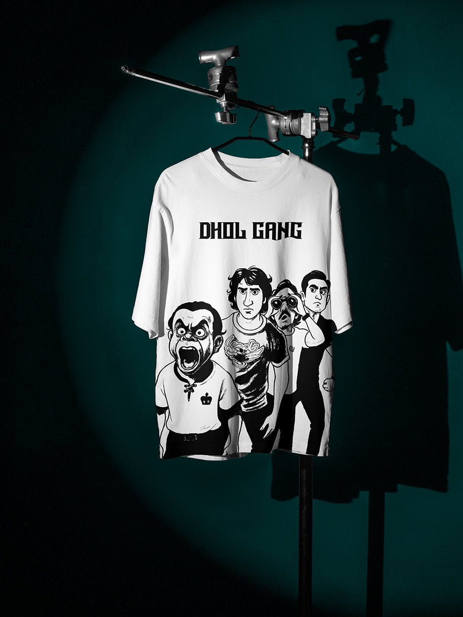 Model wearing Dhol Gang 240 GSM Best Oversized T-shirt - Pudinaa