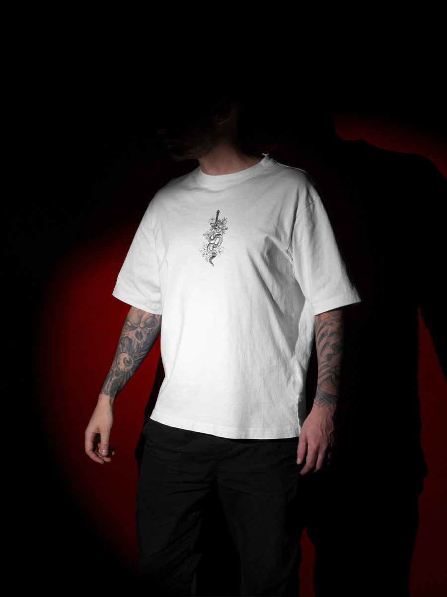 Model wearing Dragon 240 GSM Best Oversized T-shirt - Pudinaa