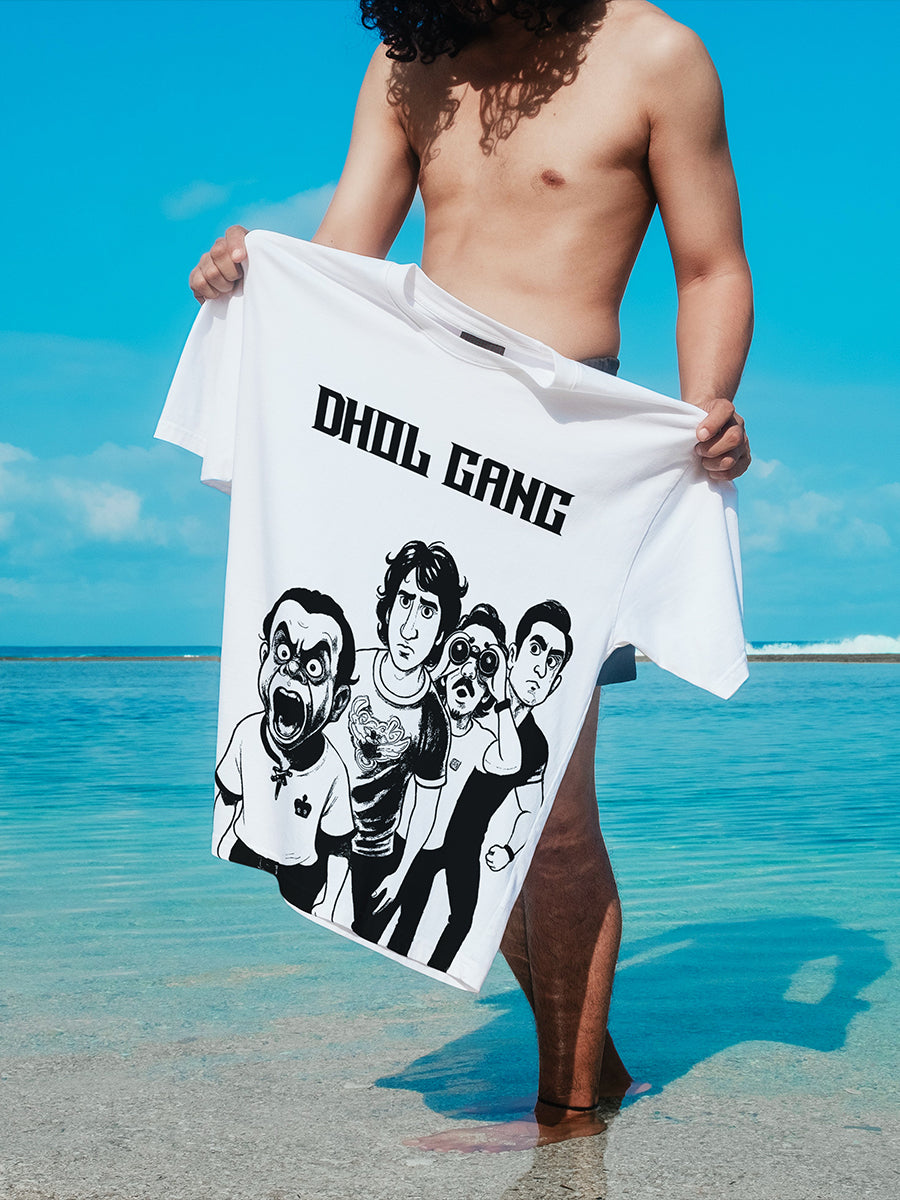 Model wearing Dhol Gang 240 GSM Best Oversized T-shirt - Pudinaa