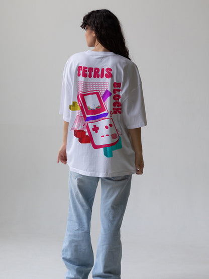 model wearing Tetris 240 GSM Best Oversized T-shirt - Pudinaa