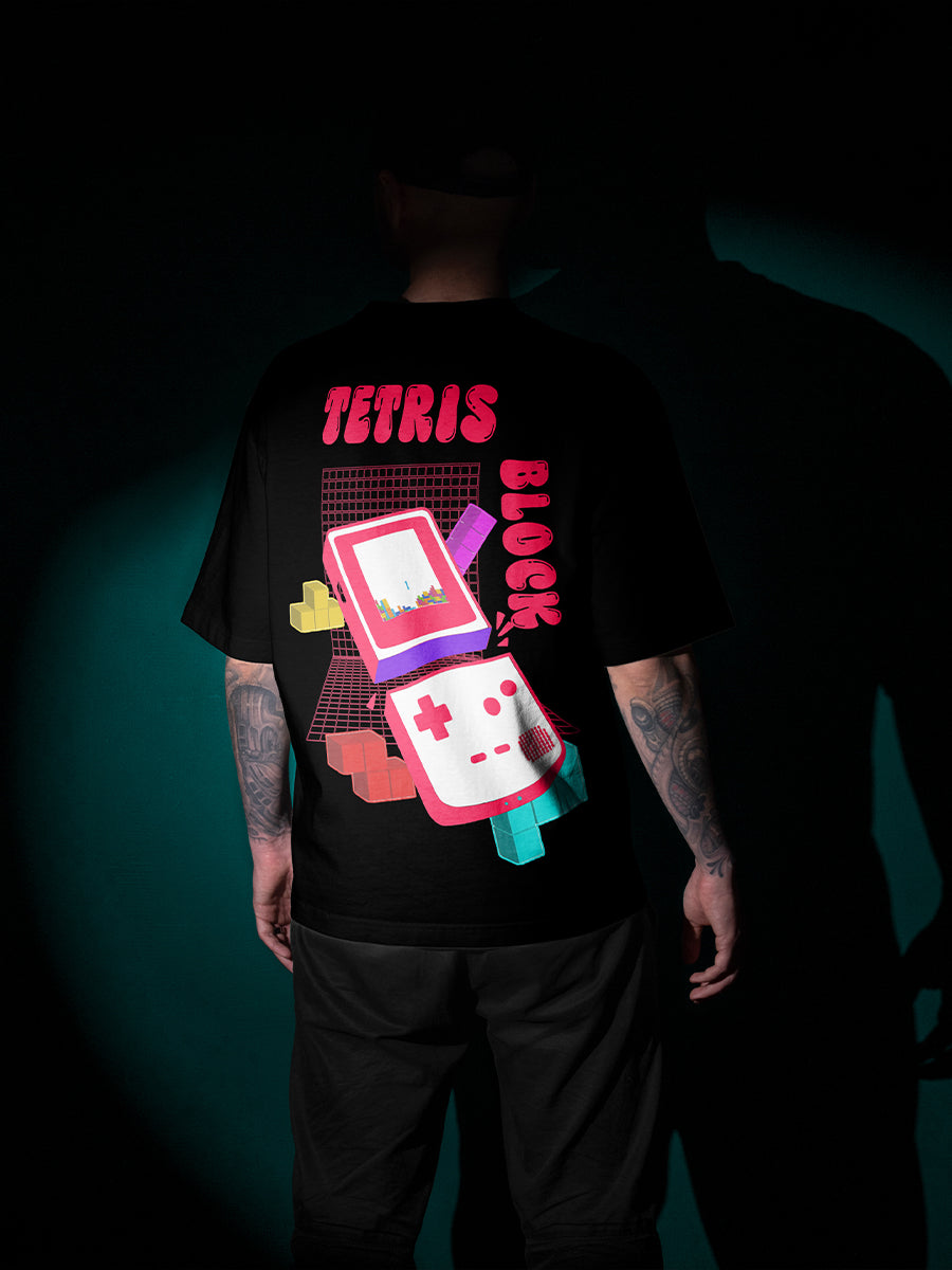 model wearing Tetris 240 GSM Best Oversized T-shirt - Pudinaa